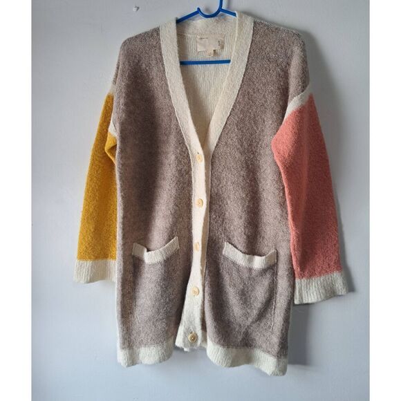 Moth anthropologie womens small LONG tan yellow cardigan sweater alpaca - Picture 1 of 8